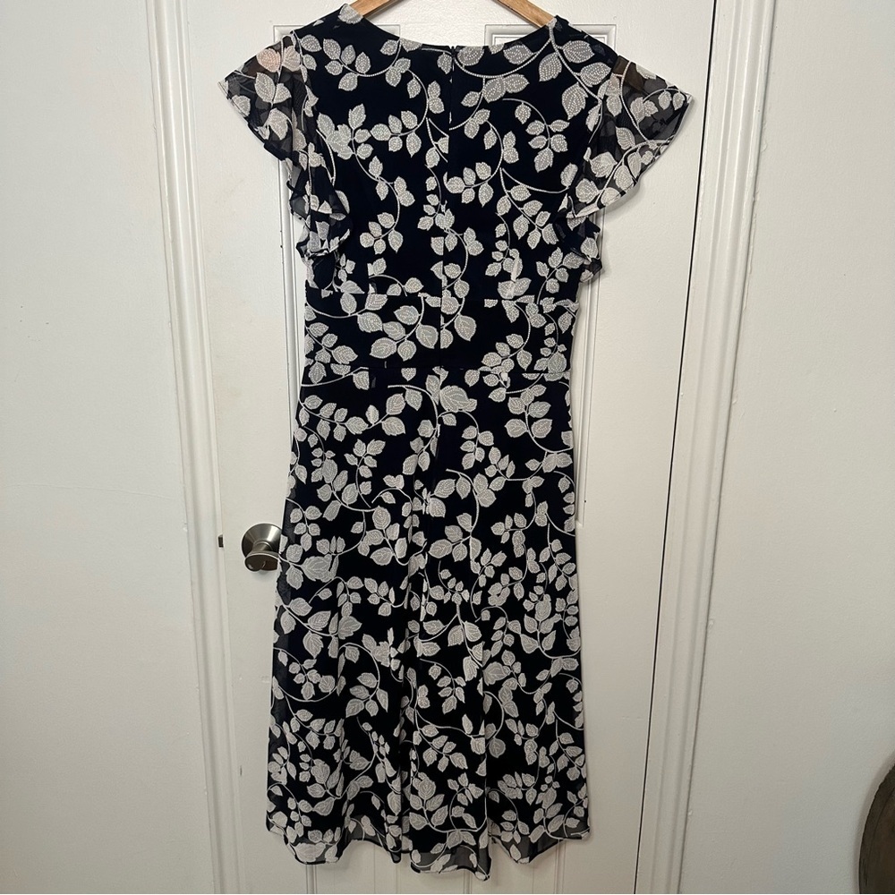 Jessica Howard Navy Blue Floral Midi Dress A-Line Cap Sleeve Stretch Mature 6P - Picture 5 of 6